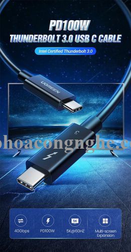 Ugreen 70951 0.8M 40Gbps 100W USB 3.1 cáp USB type C Thunderbolt 3 hỗ trợ PD màu đen US341 30070951